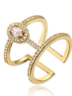 Anthropologie Gold-Tone Split Band Marquise Ring with Clear Stones